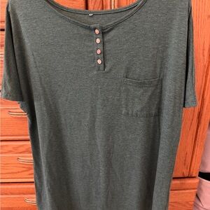 Women's Short Sleeve Henley Top - Green (35)